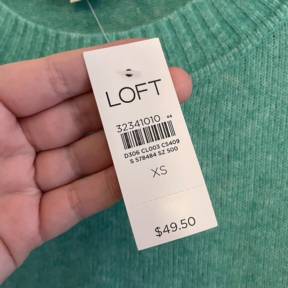 LOFT Women XS Green Soft Knit Wool Blend Crew Neck Pullover Relaxed Sweater NWT - Picture 8 of 10